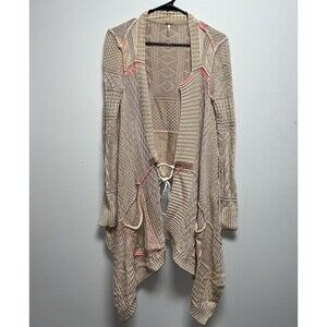 Free People all washed out asymmetrical cardigan in sand neon pink women sz XS